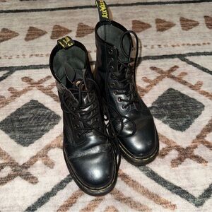 Dr. Martens Metallic Dark Grey Boots with Yellow Accents
